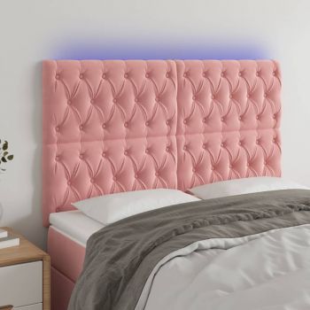 vidaXL Tăblie de pat cu LED, roz, 144x7x118/128 cm, catifea