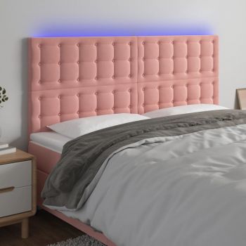 vidaXL Tăblie de pat cu LED, roz, 180x5x118/128 cm, catifea