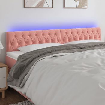 vidaXL Tăblie de pat cu LED, roz, 200x7x78/88 cm, catifea