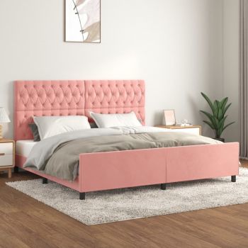 vidaXL Cadru de pat cu tăblie, roz, 200x200 cm, catifea