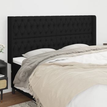 vidaXL Tăblie de pat cu aripioare, negru, 183x16x118/128 cm, textil