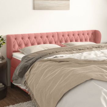 vidaXL Tăblie de pat cu aripioare roz 183x23x78/88 cm catifea