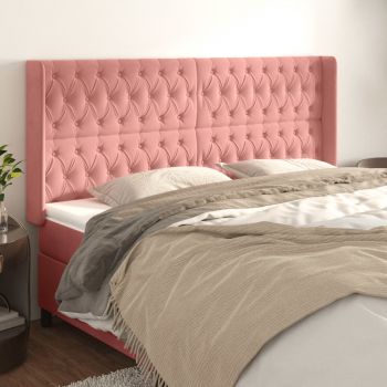 vidaXL Tăblie de pat cu aripioare, roz, 203x16x118/128 cm, catifea