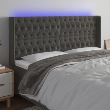 vidaXL Tăblie de pat cu LED, gri închis, 183x16x118/128 cm, catifea