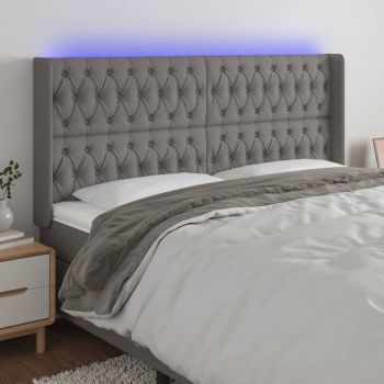 vidaXL Tăblie de pat cu LED, gri închis, 183x16x118/128 cm, textil