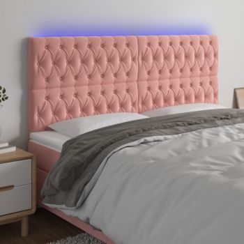 vidaXL Tăblie de pat cu LED, roz, 200x7x118/128 cm, catifea