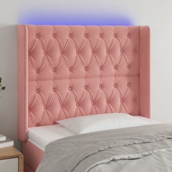 vidaXL Tăblie de pat cu LED, roz, 93x16x118/128 cm, catifea