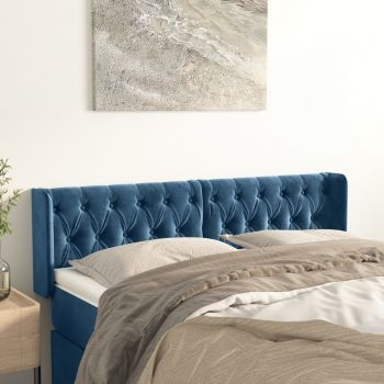 vidaXL Tăblie pat cu aripioare albastru închis 163x16x78/88 cm catifea