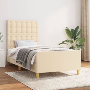 vidaXL Cadru de pat cu tăblie, crem, 90x190 cm, textil