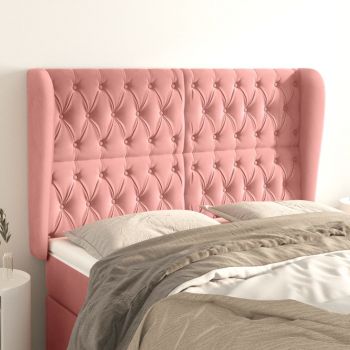 vidaXL Tăblie de pat cu aripioare, roz, 163x23x118/128 cm, catifea