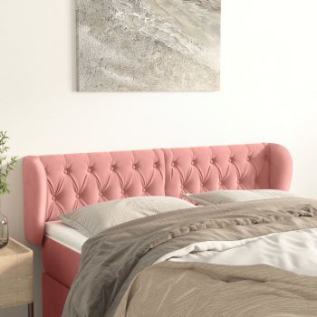 vidaXL Tăblie de pat cu aripioare roz 163x23x78/88 cm catifea