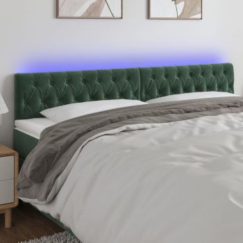 vidaXL Tăblie de pat cu LED, verde închis, 200x7x78/88 cm, catifea