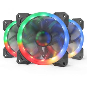 Set 3 ventilatoare F008 120mm iluminare RGB