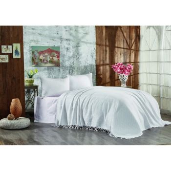 Cuvertură albă din bumbac pentru pat dublu 220x240 cm Lotus – Mijolnir ieftina