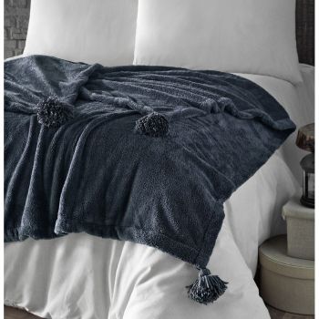 Cuvertură gri antracit din micropluș pentru pat de o persoană 160x200 cm Puffy – Mijolnir