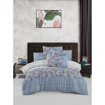 Lenjerie de pat albastră din bumbac pentru pat de o persoană 140x200 cm Alvina – Mijolnir