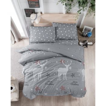 Lenjerie de pat gri din bumbac pentru pat dublu 200x200 cm Merry – Mijolnir