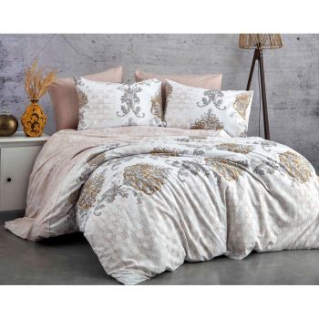 Lenjerie de pat maro-bej din bumbac pentru pat de o persoană 140x200 cm Daisy – Mijolnir ieftina
