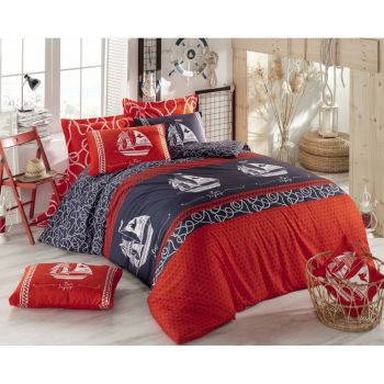 Lenjerie de pat roșu-albastru din bumbac pentru pat de o persoană 140x200 cm Marine – Mijolnir ieftina