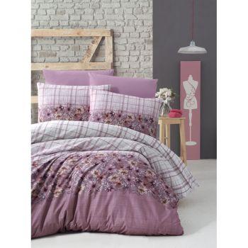 Lenjerie de pat roz din bumbac pentru pat de o persoană 140x200 cm Alvina – Mijolnir