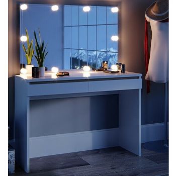 SEA264 - Set Masa alba toaleta 120 cm cosmetica machiaj, oglinda cu LED, masuta vanity ieftina