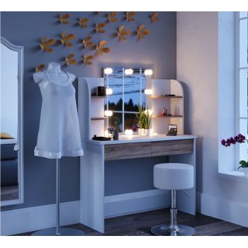 SEA275 - Set Masa toaleta cosmetica machiaj oglinda masuta vanity, oglinda cu sau fara LED - Alb-Maro ieftina