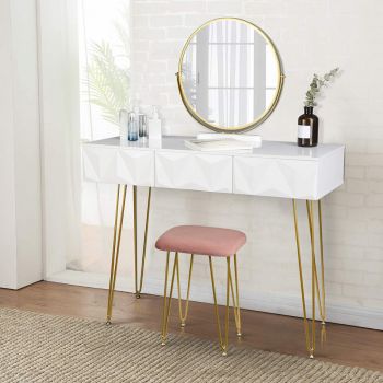 SEA298 - Set Masa toaleta, 100 cm, cosmetica machiaj cu oglinda si scaun, masuta vanity - Alb ieftina