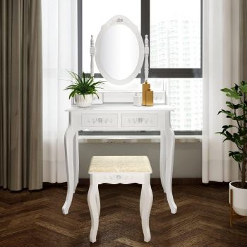 SEA317 - Set Masa alba toaleta, 75 cm, cosmetica machiaj oglinda masuta vanity ieftina