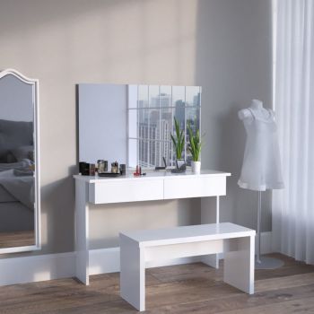 SEA331 - Set Masa alba toaleta moderna cosmetica machiaj oglinda masuta vanity ieftina