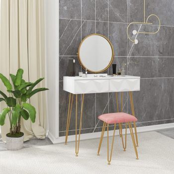 SEA378 - Set Masa toaleta, 80 cm, cosmetica machiaj cu oglinda si scaun, masuta vanity - Alb ieftina