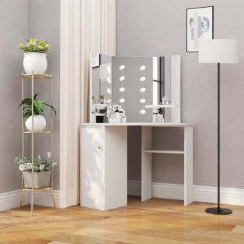 SEA701 - Set Masa alba toaleta cosmetica machiaj, la alegere cu oglinda cu LED, masuta vanity pe colt ieftina