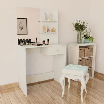 SEA703 - Set Masa toaleta, 75 cm, cosmetica machiaj cu oglinda, masuta vanity - Alb ieftina