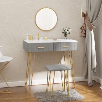 SEG210 - Set Masa toaleta, 80 cm, cosmetica machiaj cu oglinda si scaun, masuta vanity - Gri ieftina