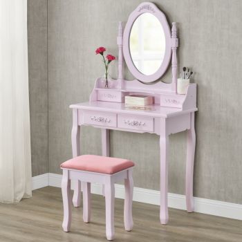 SER103 - Set Masa roz toaleta cosmetica machiaj oglinda masuta vanity ieftina