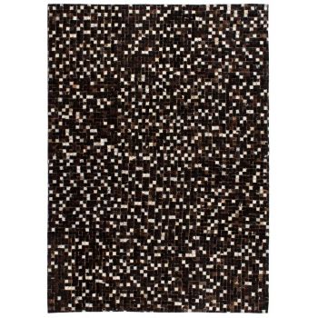 Covor piele naturală mozaic 80x150 cm pătrate negru/alb ieftin