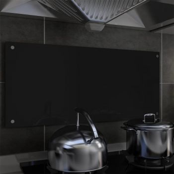 Panou antistropi bucătărie negru 90x40 cm sticlă securizată