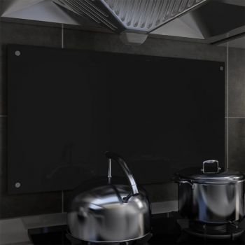 Panou antistropi bucătărie negru 90x50 cm sticlă securizată
