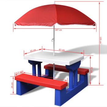 Masă de picnic pentru copii cu bănci & umbrelă multicolor (49807) ieftina