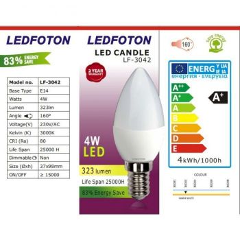 Set 8 Bec led forma lumanare E14 Lumina calda 4W LF 3042 ieftin
