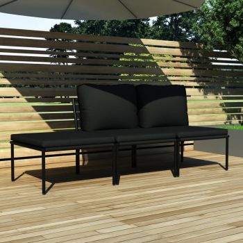 Set mobilier de grădină cu perne 3 piese negru PVC ieftin