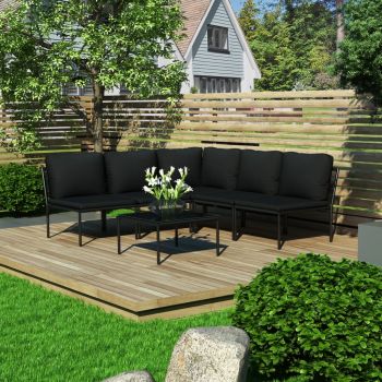 Set mobilier de grădină cu perne 6 piese negru PVC
