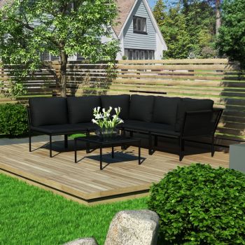 Set mobilier de grădină cu perne 6 piese negru PVC