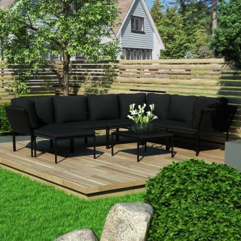 Set mobilier de grădină cu perne 8 piese negru PVC
