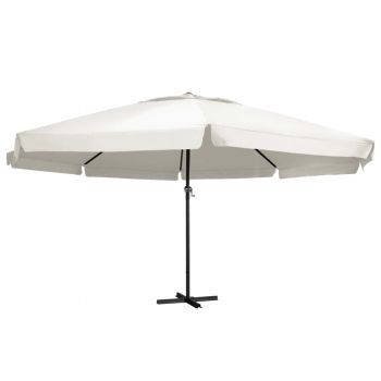 Umbrelă de soare cu stâlp aluminiu alb nisipiu 600 cm