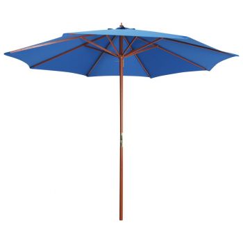 Umbrelă de soare cu stâlp din lemn albastru 300 x 258 cm