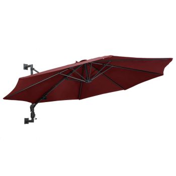 Umbrelă de soare de perete stâlp metalic roșu vișiniu 300cm