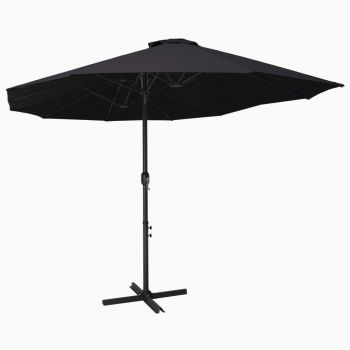 Umbrelă de soare exterior cu stâlp aluminiu negru 460x270 cm