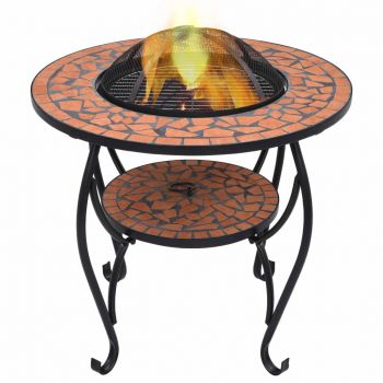 Masă cu vatră de foc mozaic cărămiziu 68 cm ceramică