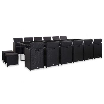 Set mobilier de exterior cu perne 17 piese negru poliratan