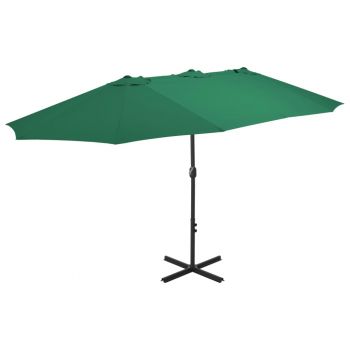 Umbrelă de soare de exterior stâlp aluminiu verde 460x270 cm